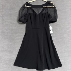 Maggy London Dress 8 Black Sheer Puff Sleeve Retro Cocktail Whimsigoth Witch‎